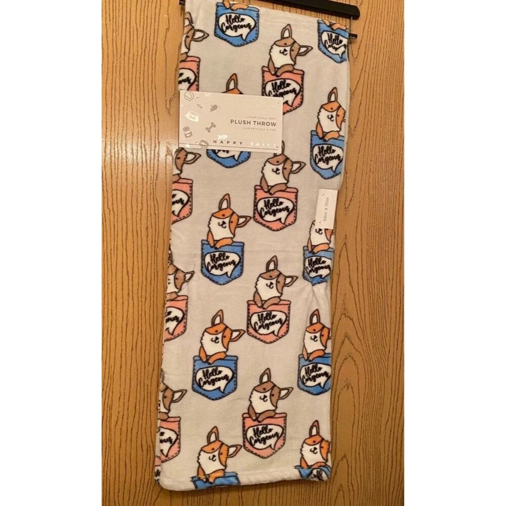Happy Tails “Hello Corgeous” Corgi Oversized Fleece Throw Blanket